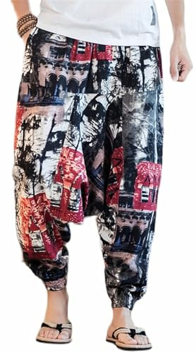 CLANMILUMS Haremshose für Herren und Damen, elastischer Kordelzug an der Taille, lockere Passform, Hippie, Boho, Aladin, Yogahose, Stil 1, 3X-Groß