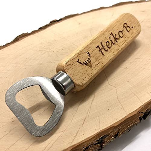 Flaschenöffner personalisiert (beide Seiten) Holz mit Gravur Bieröffner Geschenk für Männer Papa Opa Vatertag Weihnachten