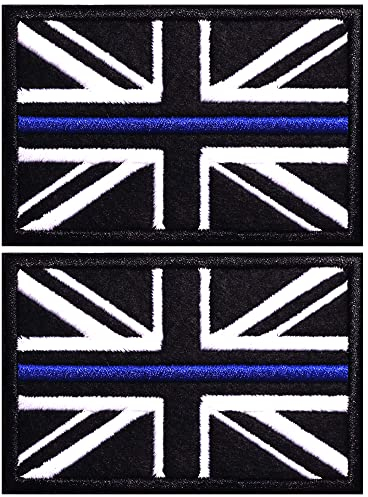 AXEN British Union Jack Patch Blue Line United Kingdom Flag Patch British Union Patches Tactical Patches Hook and Loop Applique for Military Uniform Tactical Bag Jacket Hat, 2pcs