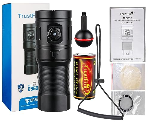 TrustFire Linterna Buceo, DF35 Foco Buceo Recargable 2350 Lúmenes, Linterna Sumergible Profesional 70M Impermeable, 3 Diferentes de Iluminación(Luz de Blanca, UV, Roja) para cámara, fotografía