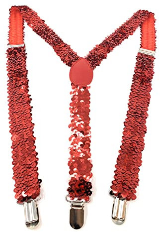 Cadoline Rote Herren-Hosenträger aus Polyester mit Pailletten, 100 x 2,5 cm