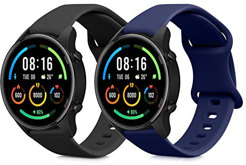 kwmobile Pulsera Compatible con Xiaomi Watch S4/S4 Sport/S3/S2/Watch S1 Active/Redmi Watch 5 Active - 2X Correa de Silicona smartwatch Talla L Negro/Azul Oscuro - 18-23 CM