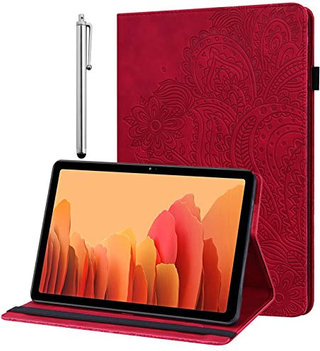 GLANDOTU Funda para tablet Fire HD 10 (9ª y 7ª generación – 2019 y 2017) con lápiz capacitivo – Ultra fina (Auto Sueño/Despierto/Despierto) con tapa de piel sintética para Kindle Fire HD 10 (Rojo)