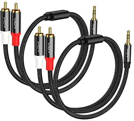 VIOY Phono to 3.5mm Jack Cable[1M, 2 Pack] RCA Male to 3.5mm Male Headphone Jack Stereo Splitter Red and White Aux Cable Compatible with TV Phone Laptop Mixer DVD Controller Hi-Fi Speaker Amplifier