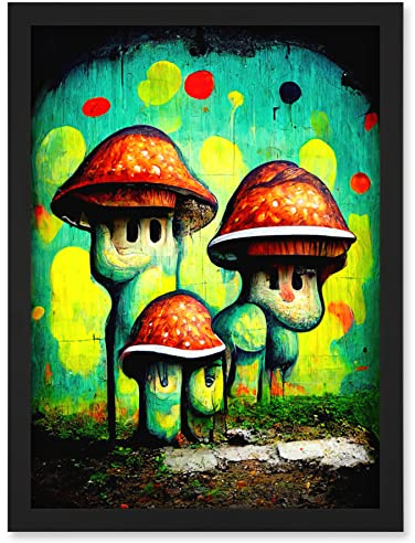 Doppelganger33 LTD Trippy Red Cap Mushroom Houses Street Art Graffiti Mural Artwork Framed Wall Art Print A4