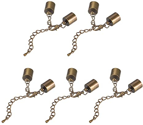 sourcing map 10 Satz 10mm Leder Kordel Endkappen mit Karabinerverschlüssen und Verlängerungskette für DIY Herstellung Armbänder Bronze Ton