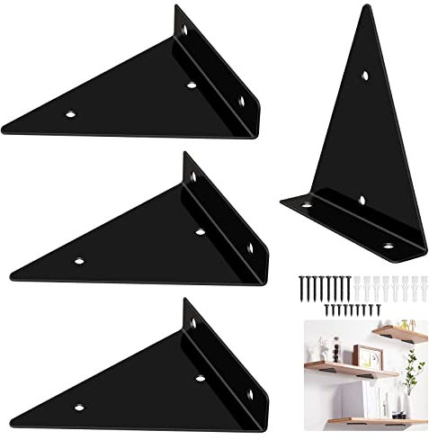 4 Pièces Supports d'étagère Flottants, Supports à Tablettes Muraux Triangulaires Invisibles avec Vis, Equerre Etagere Murale Métal pour étagère pour Déco Salon, Chambre (130 × 140)-Noir