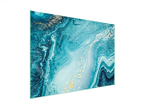 DarHaus Herdabdeckplatte 70x52 cm Einteilig Glas für Elektroherd und Induktion Herdschutz Spritzschutz Glasplatte Deko Schneidebrett, Marmor Türkis