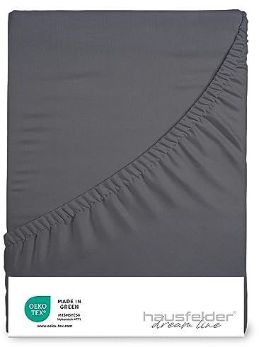 Hausfelder Spannbettlaken 90x200 bis 100x200 cm; Jersey Baumwolle Kollektion Bettlaken Spannbetttuch, 90x200cm bis 100x200cm Standardmatratzen, 15 bis 25cm Matratzenhöhe, Anthrazit-Schwarz