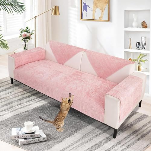 TOPCHANCES Couch Überzug,Sofa Überzug 2023 Neue Universelle rutschfeste Sofa überwurf 1/2/3/4 Sitzer Für L Form Eckcouch Waschbar Sofabezug Hund Katze Kratzschut(Kirschblütenpulver,90×180cm 1pcs)