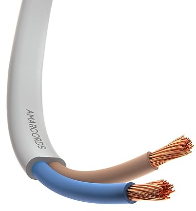 Amarcords - Cable eléctrico plano bipolar sección 2x0,75mm, color: BLANCO. Cable Eléctrico Plano H03VVH2-F, 5 metros