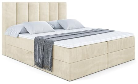 ALTDECOR Boxspringbett mit Matratze und Lattenrost, Boxbett, Topper, Polsterbett mit Bettkasten, Bett mit Stauraum H3-Matratze, Doppelbett, Springboxbett - BOXI1-120x200 - Beige Monolith 04