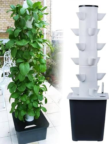 GEJLELDS 30 Pods Hydroponics Tower Garden Hydroponic Growing System Aeroponics Growing Kit für Kräuter, Obst und Gemüse mit Hydratationspumpe, Adapter, Netztöpfen, Timer für Kräuter, Obst und Gemüse