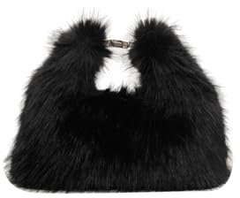 Ulisty Damen Klein Kunstfell Fuchs Pelz Clutch Tasche Mini Pelzige Abendtasche Plüsch Schultertasche Umhängetasche Hobo-Tasche Handtasche schwarz