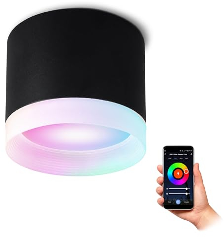 SSC-LUXon VORA Deckenspot flach rund kompatibel mit Alexa, Siri & Google - Aufbaustrahler innen schwarz mit Smart LED GX53 RGBW