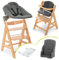 hauck Seggiolone Pappa Legno Alpha XXL Set - Seggiolone Evolutivo con Sdraietta Dondolo Neonati Premium, Cintura a 5 Punti, Vassoio e Riduttore, 0 Mesi - (Cintura a 5 punti, Naturale Grigio Scuro)