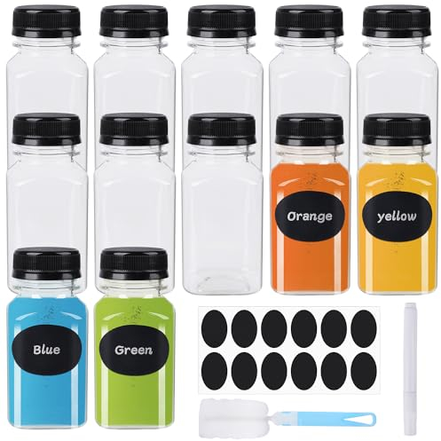 Ezydka 12 Pièces Petite Bouteille Plastique 150 ml Bouteille en Plastique Réutilisables, Vides Petite Bouteille Plastique Jus avec Brosse de Nettoyage, Bouteille en Plastique à Remplir, Noir