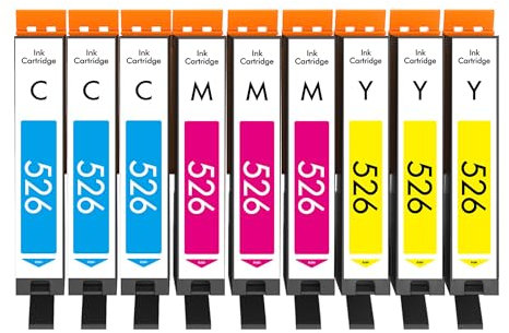 Cartridgeify 9X CLI-526 Druckerpatronen Farbe Kompatibel mit Canon 526 Patronen, für Pixma MG5150 MG5250 MG5350 IP4850 IP4950 IX6550 MX885 MX715 MX895 MG6150 MG6250 MG8150 MG8250