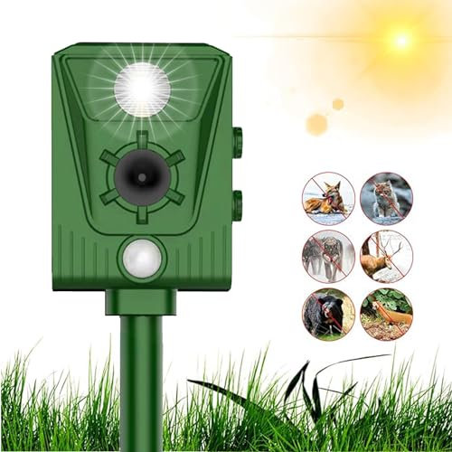 HONGXIAN Ultrasonico Solare Alimentato Animale Deterrente per Giardino Piccioni,Repellente Gatti Ultrasuoni ad Energia Solare,Potente Luce LED,per Giardino Piccioni, Uccelli, Cani, Gatti, Topi，Volpi