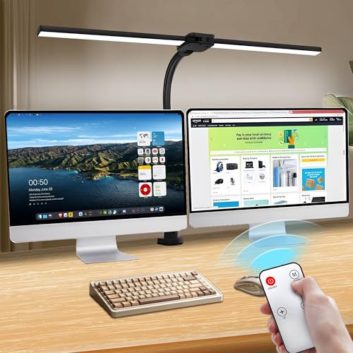 IPEB LED Desk Lamp, 24W Double-Head Table Lamp,Super Bright&Wide, Eye Protection Lamp 360° Rotatable Gooseneck Led Desktop Desk Lamp, Specially Designed for Students/Office Workers,Black