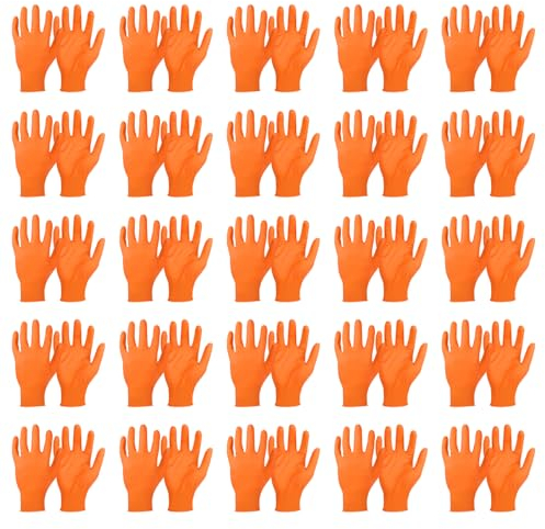 PATIKIL Einweg Industrie Nitril Handschuhe 100Stk Xl Mechaniker Handschuh 8 Mil Dick mit Diamant Textur Latexfrei Puderfrei für Garten Haushalt Orange