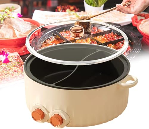 forplubossmmp Olla Eléctrica De Doble Cara, Ollas Eléctricas Múltiples con Divisor, Sartenes Eléctricas Antiadherentes, Ollas De 5 L/6 L, Ollas Arroceras Eléctricas (Velocidad Ajustable),5L