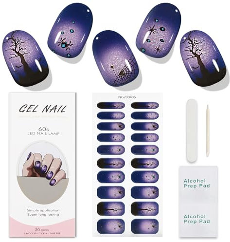 JMEOWIO Nagelfolie Halloween Schwarz Lila Gel Nail Nagelfolien Selbstklebend Nail Sticker Uv Härtend Dekoration Nageldesign Zubehör