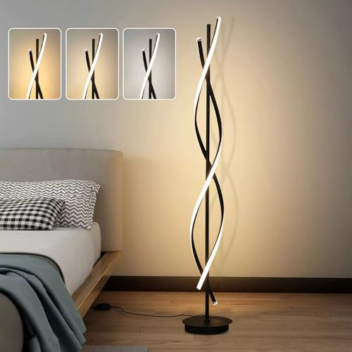 LED Stehlampe, 52W Dimmbar, 155cm Weiß, Standleuchte Mit Fernbedienung, Modern Spirale, Leselampe Ecklampe für Deko Wohnzimmer Schlafzimmer Kinderzimmer (Black)