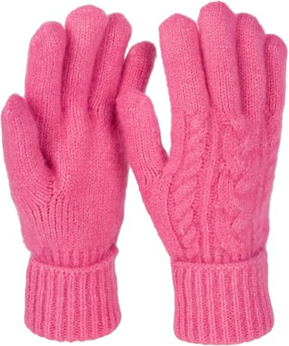 styleBREAKER Damen Strickhandschuhe mit Zopfstrickmuster, warme Winter Fingerhandschuhe, vielseitige Farben 09010051, Farbe:Magenta