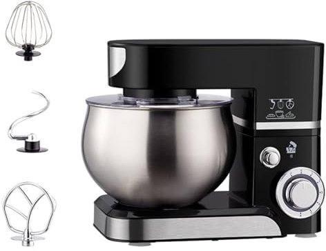 Stand Mixer, High-Power Table Mixer with Three Mixing Heads with Different Functions, 1200w, 6-Speed Adjustable, 5-Liter Stainless Steel Bowl with Splash Guard, Suitable for The Kitchen black