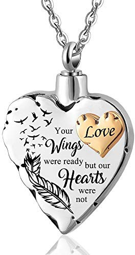 JMQJewelry Rose Gold Angel Wing Love Pendant Urn Necklaces for Ashes Keepsake Cremation Jewellery for Ashes Memory Mum Dad
