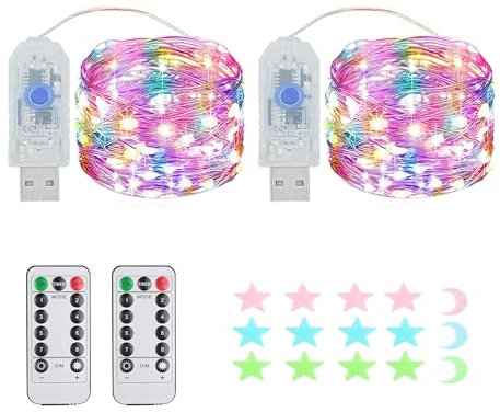 2 Stück LED Lichterkette, 50LED 5M / 17Ft 8 Modi USB lichterkette außen/innen Wasserdichte mit Fernbedienung für Schlafzimmer, Hof, Hochzeit, Weihnachten, DIY etc (Vierfarbig)