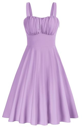 Belle Poque Robe midi vintage sans manches avec col en cœur et col en cœur pour femme, rose/violet, XL