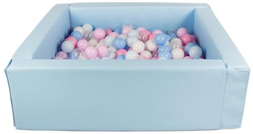 Velinda Piscine à balles carrée avec 300 balles, Cuir écologique, 5 éléments (Couleur de la Piscine/de balles: Bleu Clair/Blanc, Transparent, Bleu Clair, Rose Clair, Rose (Pastel), Bleu (Pastel))