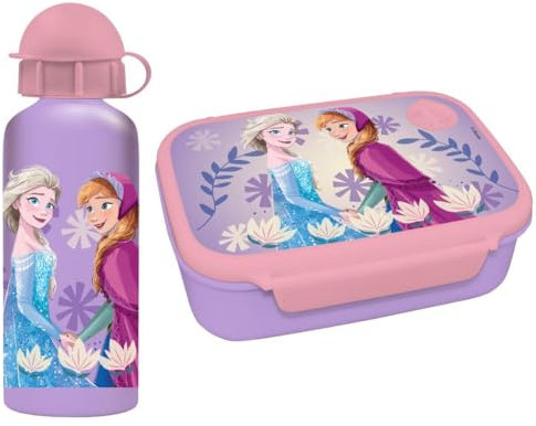 Diakakis La Reine des Neiges Elsa Anna Kids Ensemble boîte à sandwich et bouteille d'eau en aluminium 500 ml – Ensemble repas pour l'école, les voyages, sans BPA