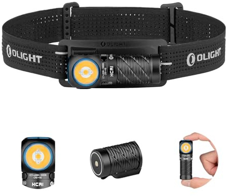 OLIGHT Perun 3 Mini linterna frontal LED de 1200 lúmenes, linterna frontal recargable con opción de luz roja, ideal para camping, trabajo, reparaciones y al aire libre (HCRI negro)