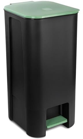 Go Practic Kitchen Pedal Bin 40l, Plastic Organiser to Rubbish Recycling, Trash Can, Office Bin, Waste Storage, Waste Container with green lid and green pedal
