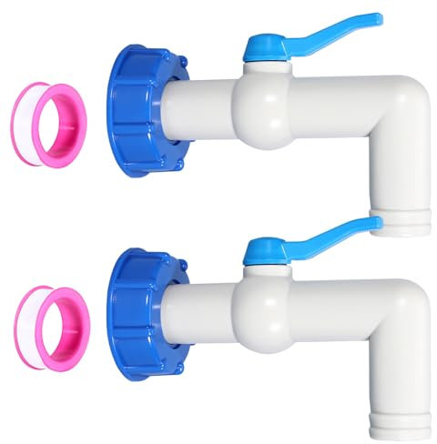 LEKEFETO IBC Juego de 2 grifos con adaptador S60 x 6, válvula de bola de 1 pulgada con boquilla de manguera de 32 mm, material de polietileno para depósito de agua/depósito de lluvia (blanco