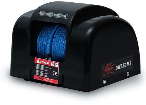 DRAGON WINCH Molinete Eléctrico 12V 50 lbs (22 kg) – Cabrestante 150W con Cuerda Sintética de 30,5 m y Control Remoto – para Barcos de Pesca, Lanchas, Botes – Kit Agua Salada