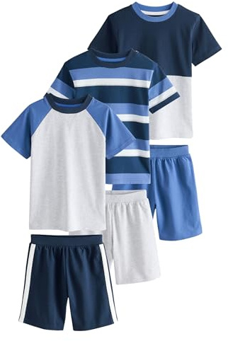 NEXT Jungen Kurzer Schlafanzug aus 100% Baumwolle, 3er-Pack Navy/Grey 104