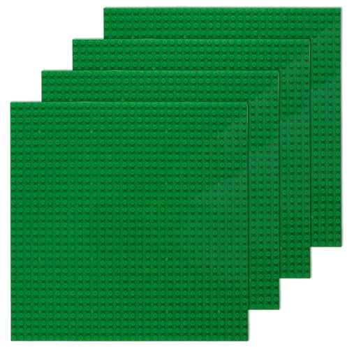 4 Pack Classic Green Baseplates Compatible with Lego, 10x10 Square Base Plate with 32 x 32 Studs, Large Building Bricks Building Board Build and Display Board Set for Major Brands