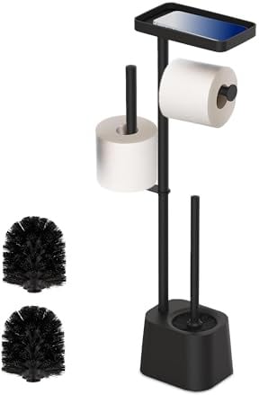 Relaxdays toilet set, HWD 65.5 x 29 x 11.5 cm, freestanding, toilet paper & brush holder, spare roll holder, tray, black