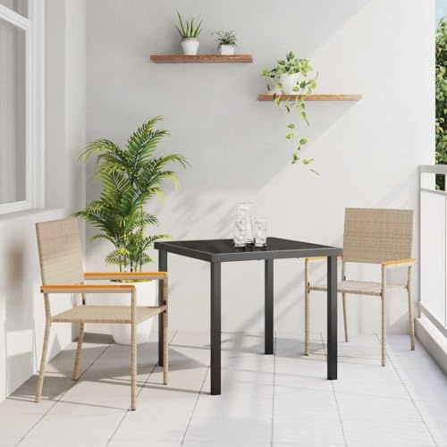 Teenpull Garten Stapelstühle 2er Set, Creme und Braun, PE Rattan mit Akazienholz Armlehnen, 54x56x90 cm, UV-beständig, platzsparend, für Terrasse und Garten