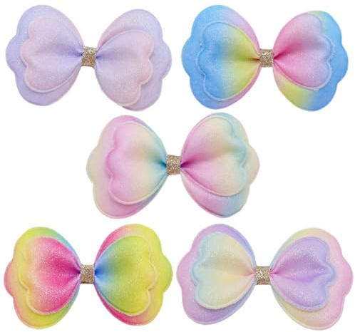FIXOSHEE 5 Stück Selbstgemacht Stoffschleifen Haar Accessoires für Babys Doppellagige Bunte Schleifenanhänger zum Basteln und Dekorieren