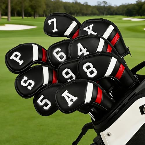 Golf Club Head covers for Driver/Fairway Wood/Hybrid/3pcs(1FH)/Irons/Putters White&Black&Red PU Leather