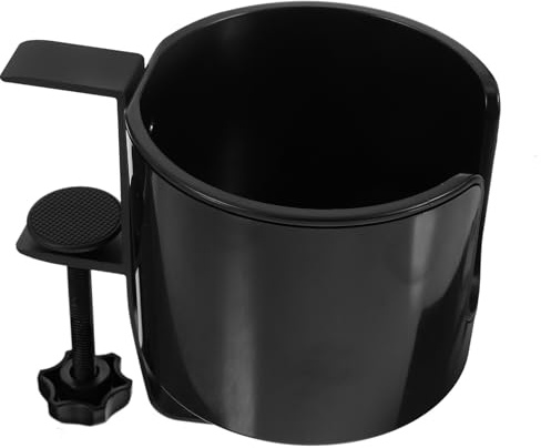 JOINPAYA Desk Cup Clip Holder with Headphone Hanger Black Table Clamp Beverage Cup Holder Suitable for Coffee Mugs and Gaming Desks and Headphone Hook for Home Office
