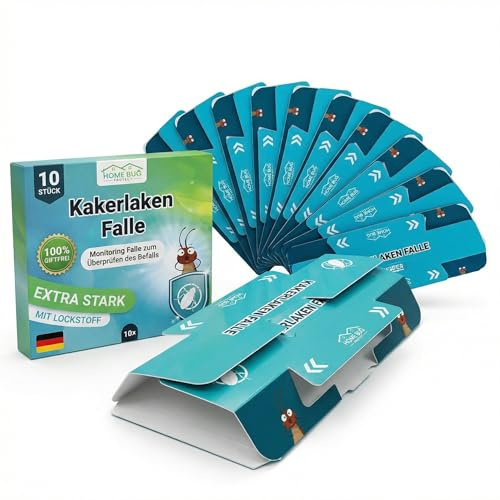 HomeBugProtect Schabenfalle/Kakerlakenfalle [10 Stück] - 100% giftfreie Starke Monitoring-Klebefalle - Kakerlakenfalle zur Befallsermittlung von Küchen-Schaben & Kakerlaken in der Wohnung