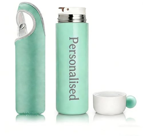 450ml Personalised Insulated Water Bottle, Custom Engraved Stainless Steel Vacuum Flask, 12H Hot & 24H Cold, Leakproof Vacuum Bottle for Dad, Mom, Teacher, Friends (Light Green)