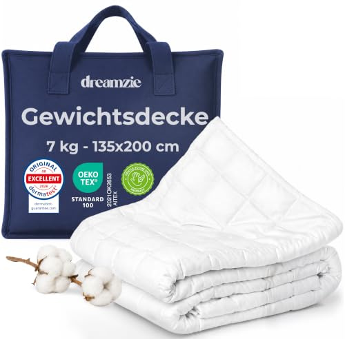 Dreamzie Gewichtsdecke 135x200 - Gewichtsdecke 7kg, Oeko-Tex, mit Bezug aus 100% Baumwolle - Weighted Blanket Decke Zum Schlafen, Oeko-Tex
