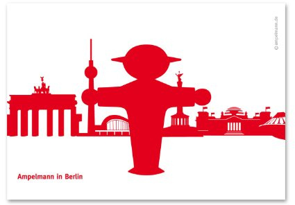 AMPELMANN Postkarte - Postmann Pk29 Steher vor Silhouette Berlin 4-farbig